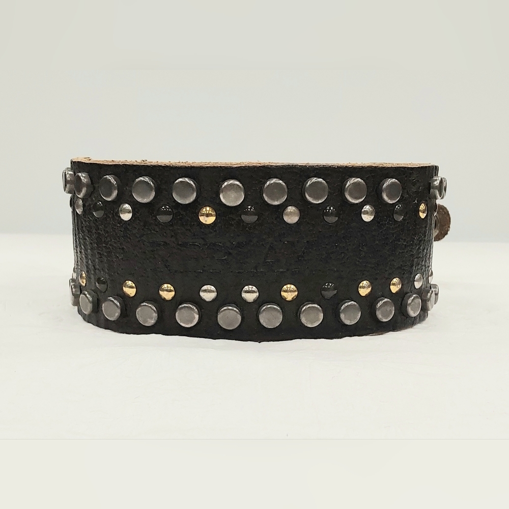 REPLAY Black Leather Studded Cuff Wristband
